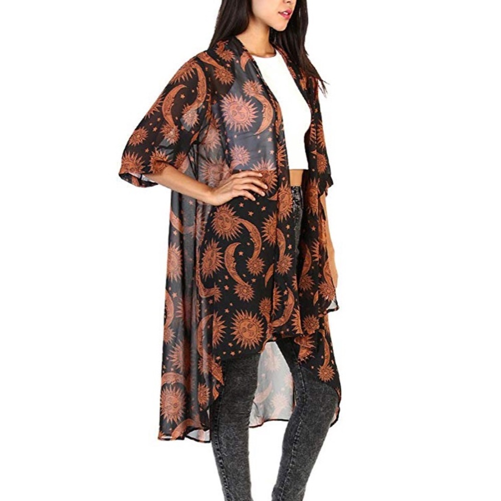 Women's Sheer Chiffon Sun and Moon Kimono